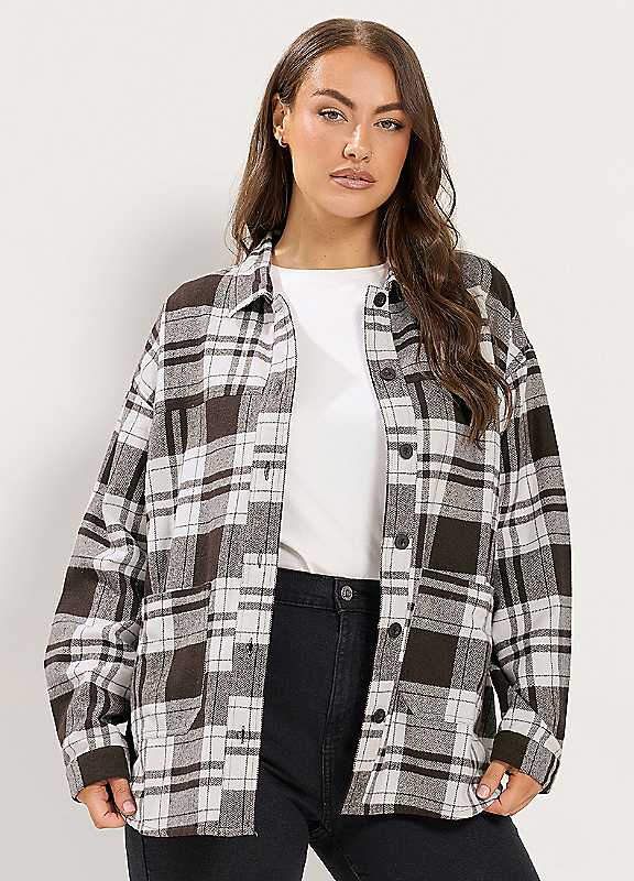 Yours Women's Dark Brown Long Sleeve Check Shacket Jacket In | Size: 22/24 - Image 6