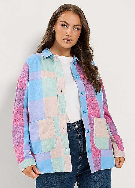 Yours Women's Multicolor Long Sleeve Check Shacket | : Size 16 - Image 6