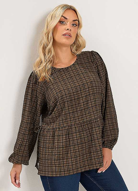Yours Women's Brown Textured Tie Side Top In Size 26-28 - Image 6