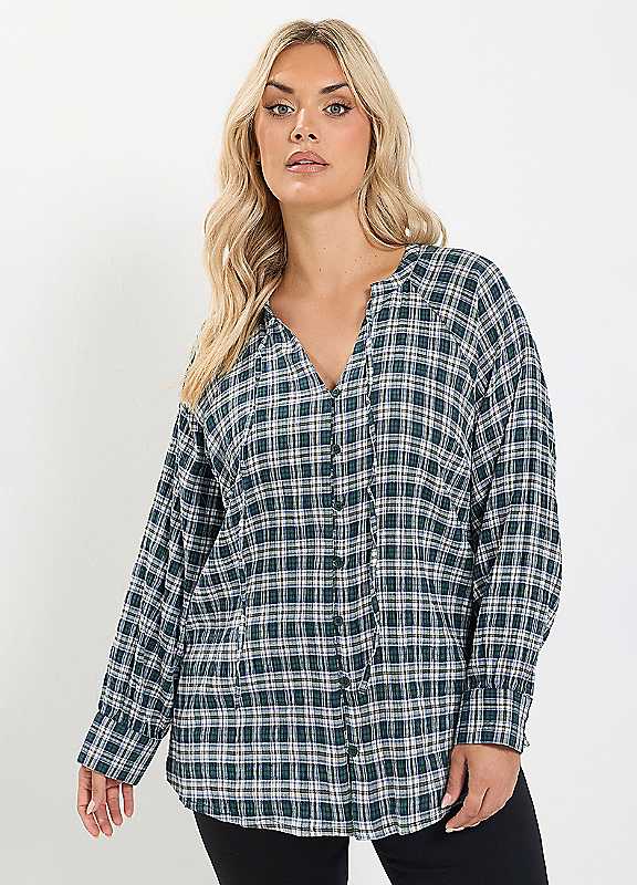 Yours Women's Green Tie Neck Top In | : 26/28 - Image 6