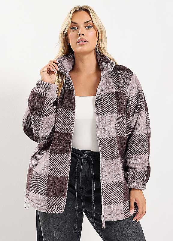 Yours Women's Purple Checked Zip Through Fleece In Size 26-28 - Image 3