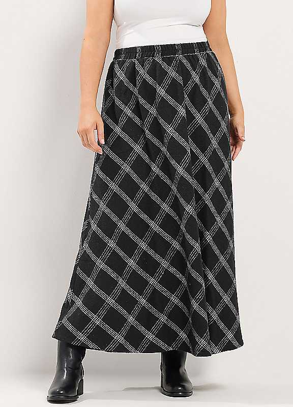 Yours Women's Check Maxi Skirt in Black | Size: 22-24 - Image 7