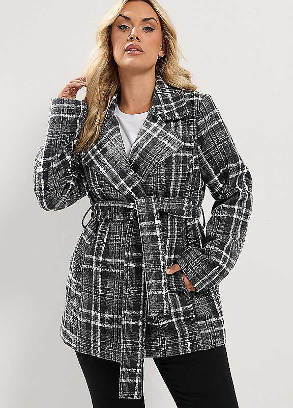 Yours Women's Checked Wrap Coat in Black | Size: 30-32 - Image 2