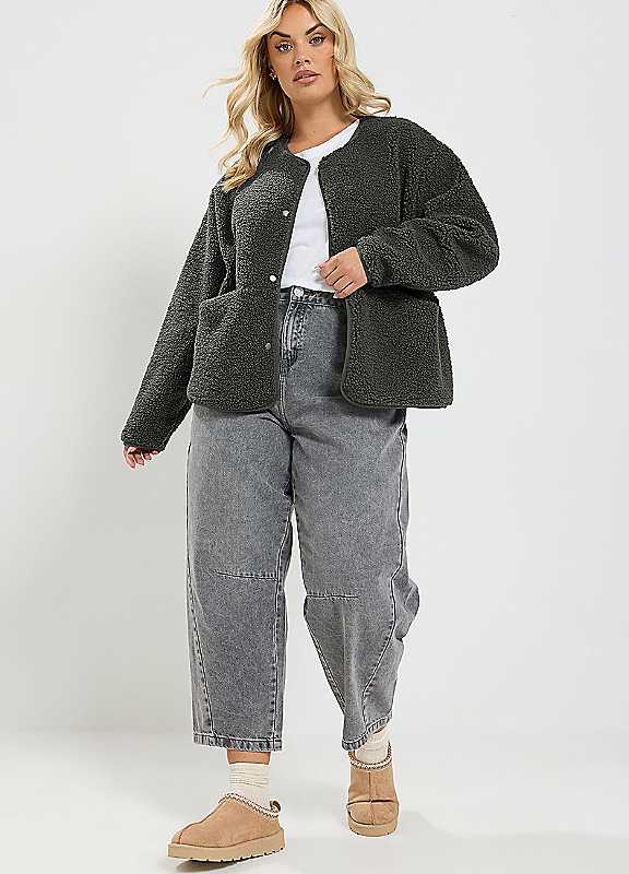 Yours Women's Charcoal Collarless Fleece Jacket In Size 22-24 - Image 6