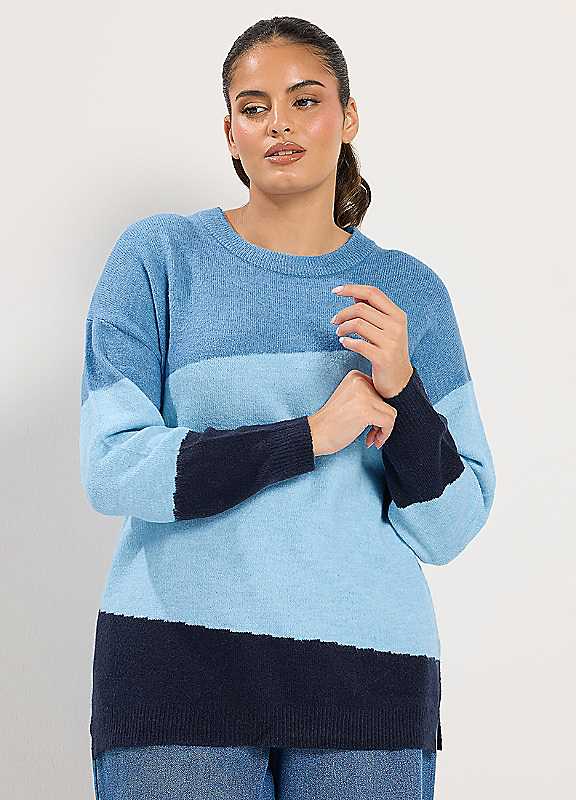 Yours Women's Blue Colourblock Knit Jumper In | Size: 18/20 - Image 7