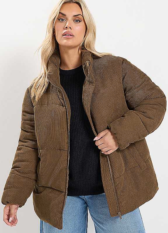 Yours Women's Brown Corduroy Padded Coat In | Size: 18 - Image 2