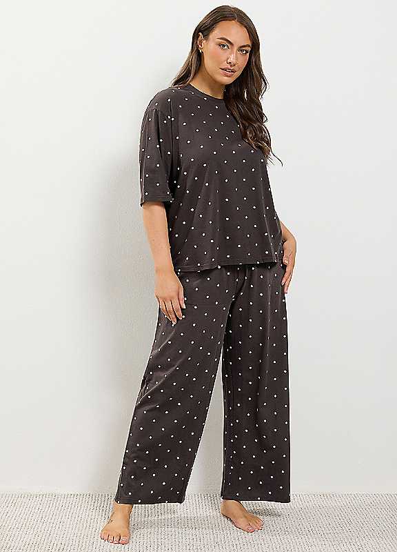 Yours Women's Cotton Polka Dot Pyjama Set in Chocolate | Size: 34-36 - Image 3