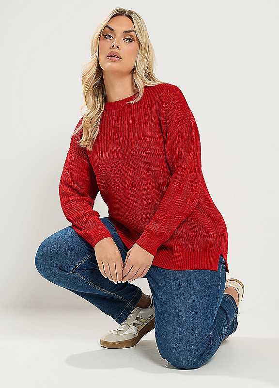 Yours Women's Red Crew Neck Knitted Jumper In | Size: 14-16 - Image 7