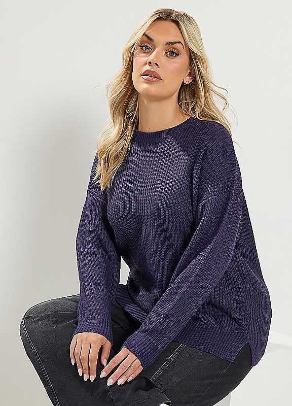 Yours Women's Crew Neck Knitted Jumper in Purple | Size: 26-28 - Image 6