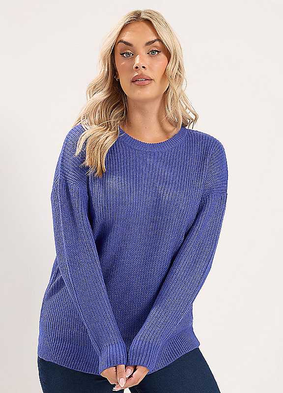 Yours Women's Purple Crew-Neck Knitted Jumper In | : 26/28 - Image 2