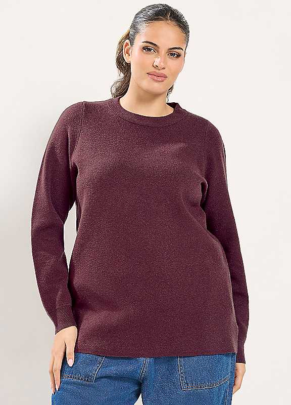 Yours Women's Burgundy Crew Neck Knitted Premium Jumper In Size 26-28 - Image 2