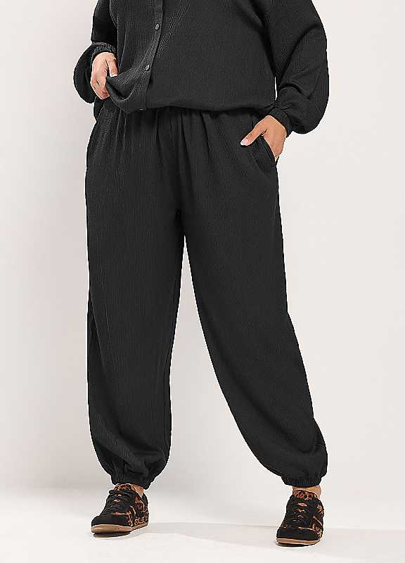Yours Women's Black Crinkle Balloon Trousers In | Size: 18 - Image 2