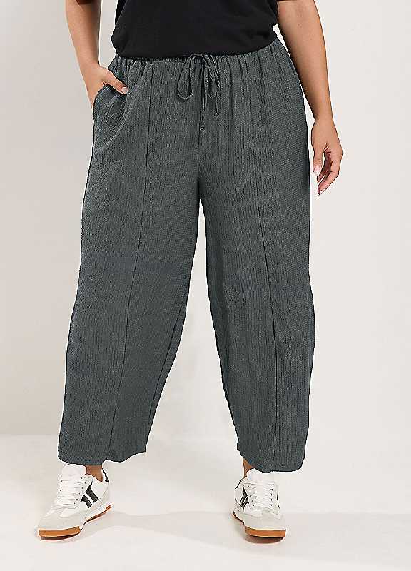 Yours Women's Grey Crinkle Barrel Trousers In Size 12 - Image 5