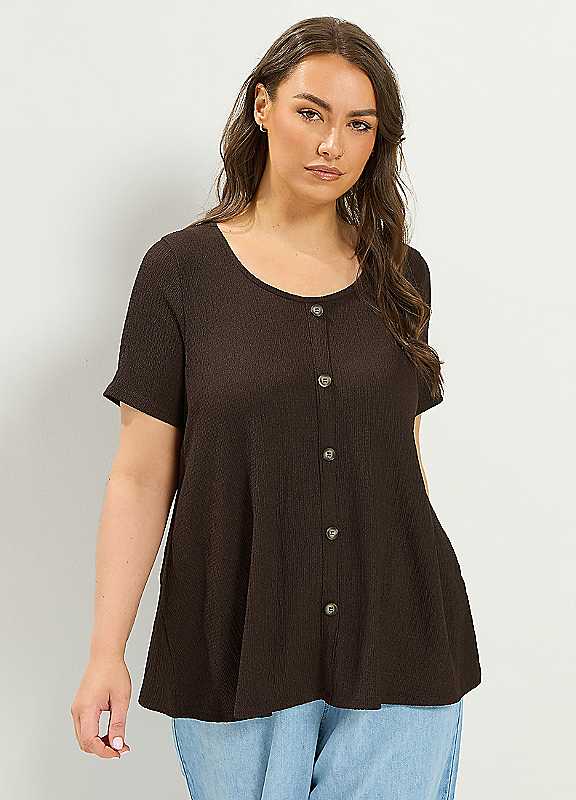 Yours Women's Crinkle Short Sleeve Swing Top in Brown | Size: 22-24 - Image 3