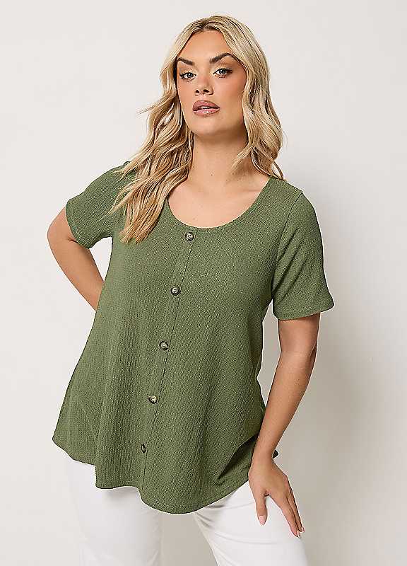 Yours Women's Olive Crinkle T-Shirt In | Size: 22-24 - Image 2