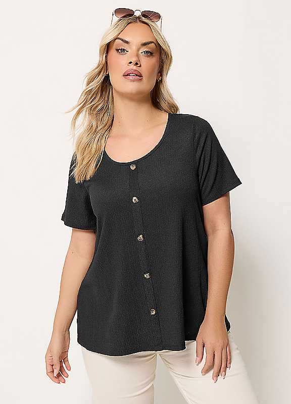 Yours Women's Black Crinkle T-Shirt In | Size: 18 - Image 7