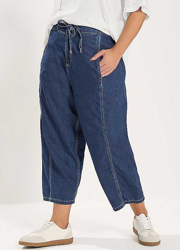 Yours Curve Women's Blue Cropped Barrel Leg Jeans - Image 2
