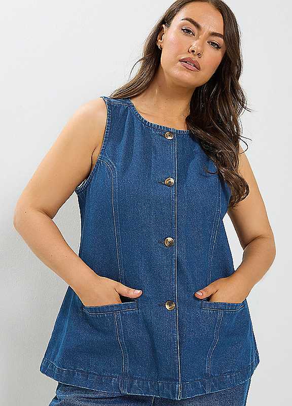 Yours Women's Indigo Denim Pocket Waistcoat In Size 20 - Image 2
