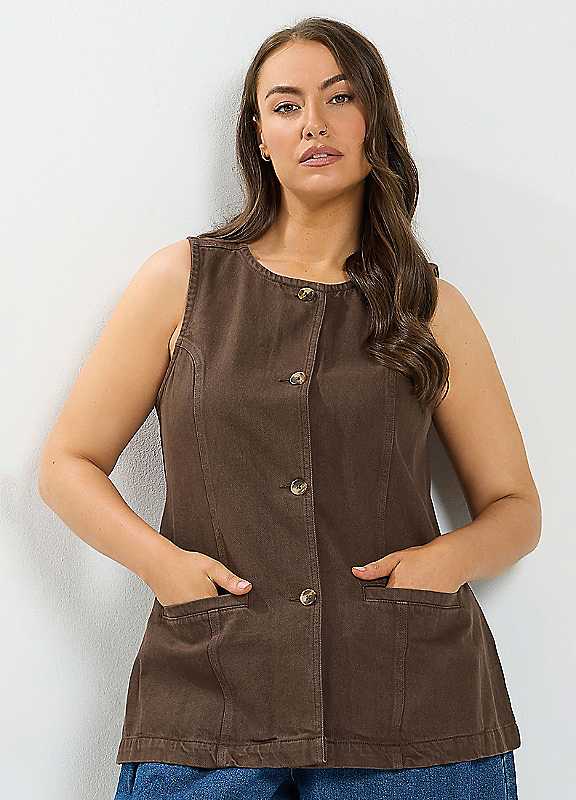 Yours Women's Chocolate Denim Pocket Waistcoat In Size 20 - Image 6