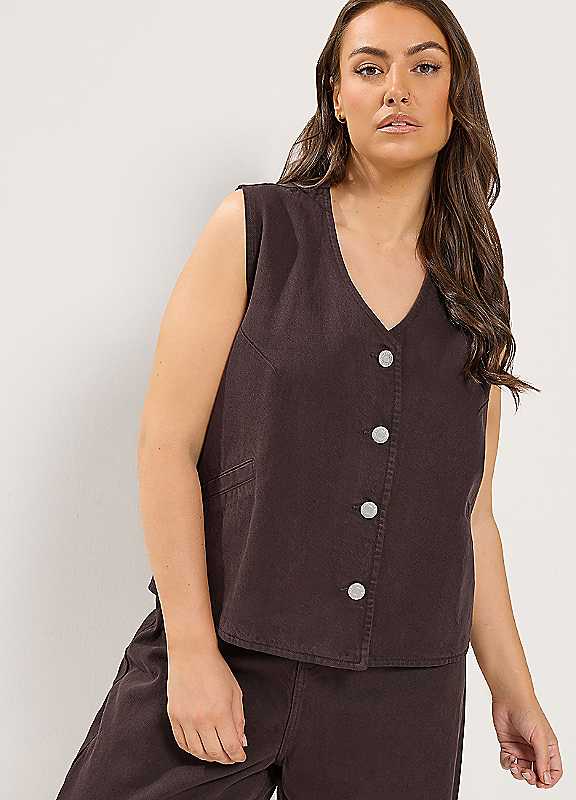 Yours Women's Chocolate Denim Waistcoat In | Size: 20 - Image 6