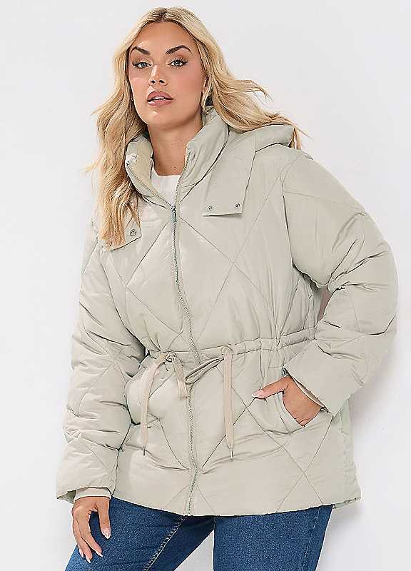Yours Women's White Curve Diamond Quilted Puffer Coat