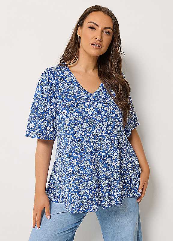 Yours Women's Ditsy Floral Swing Top in Bright Blue | Size: 20 - Image 2