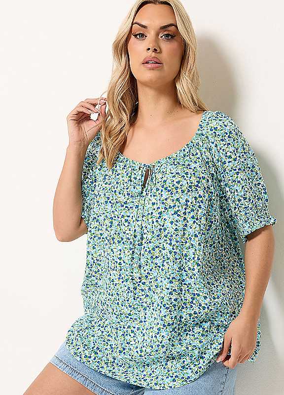 Yours Curve Floral Print Puff Sleeve Top - Women's - Plus Size Curve - Image 4