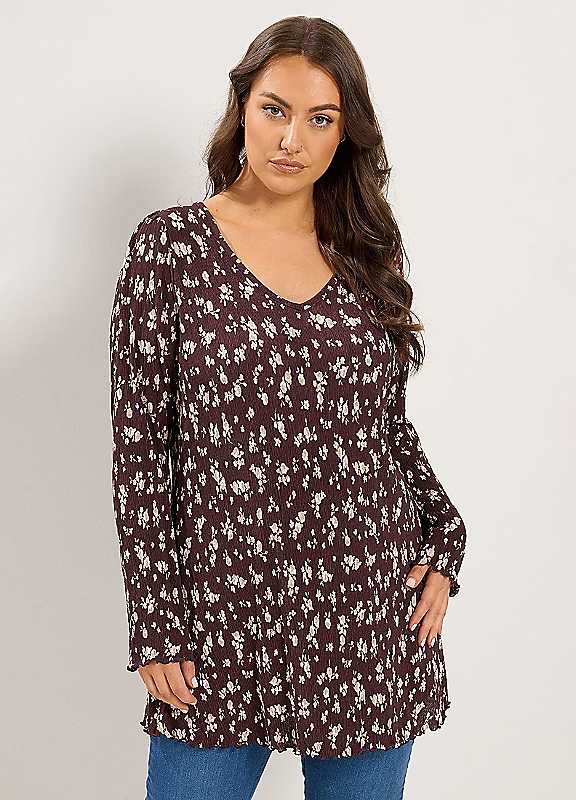 Yours Women's Brown Curve Ditsy Floral Tunic Top