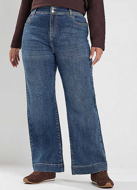 Yours Women's Mid Blue Double Button Wide Leg Jeans In | Size: 18S - Image 6