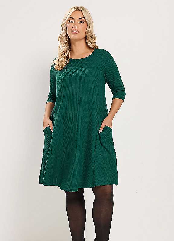 Yours Women's Bottle Green Drape Pocket Dress In Size 16 - Image 3
