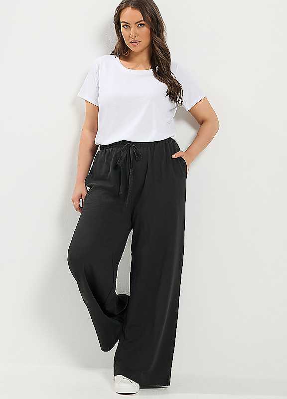 Yours Women's Black Curve Drawstring Wide Leg Joggers