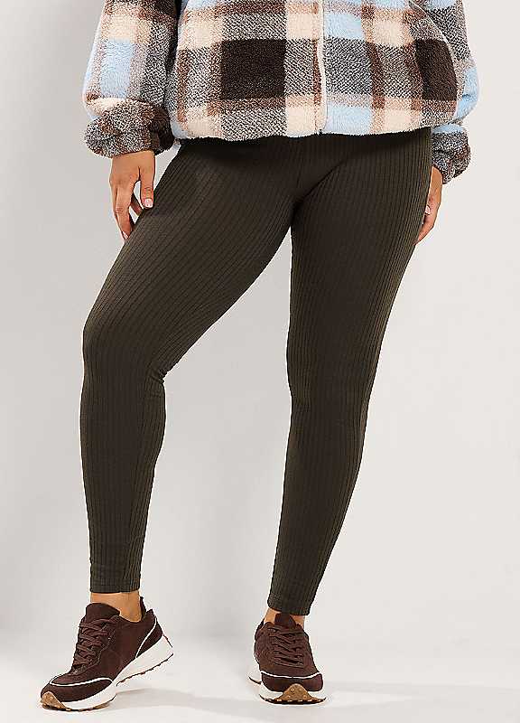 Yours Women's Chocolate Elasticated Waist Ribbed Leggings In | Size: 22 - Image 6