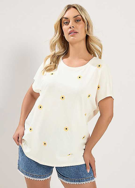 Yours Women's White Embroidered T-Shirt In | Size: 14 - Image 3