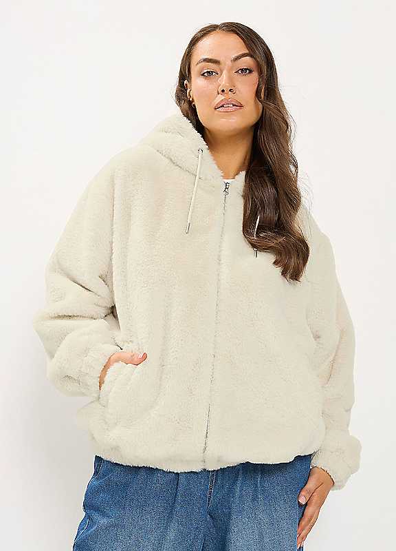 Yours Curve Faux Fur Zip Through Jacket - Women's - Plus Size Curve - Image 3