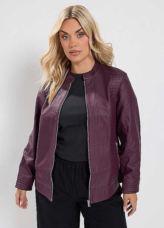 Yours Women's Purple Faux Leather Jacket In | Size: 16 - Image 6