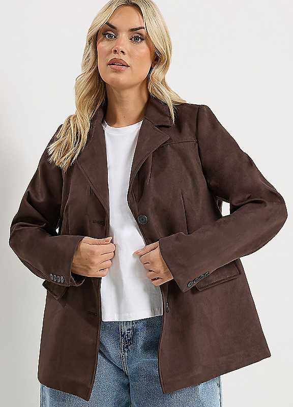 Yours Brown Curve Faux Suede Blazer
