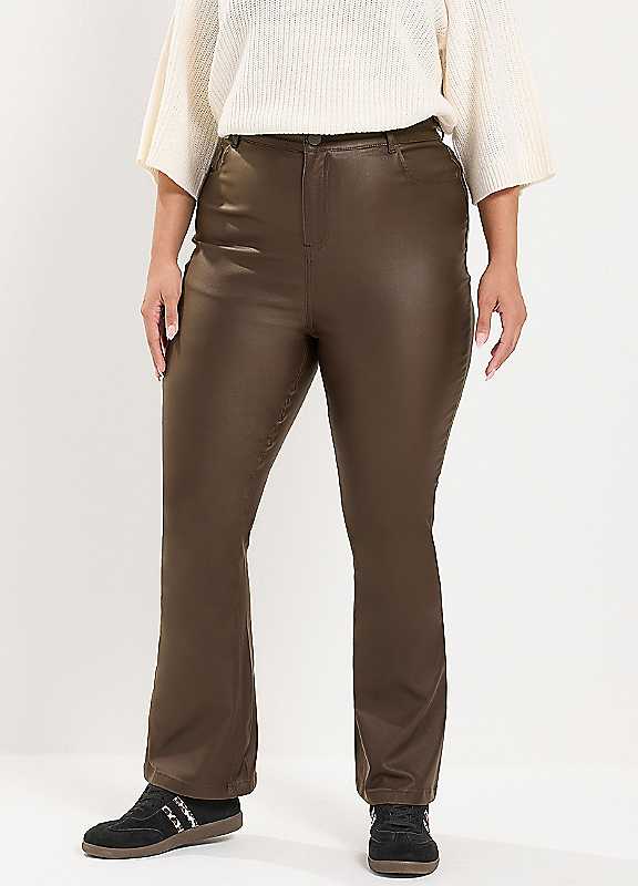 Yours Women's Chocolate Wide Leg Coated Flare Trousers In | : 20R - Image 2