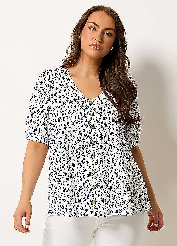 Yours Women's Floral Button Front Top in White | Size: 14 - Image 2
