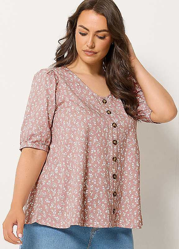 Yours Women's Light Pink Floral Button Front Top In Size 26-28 - Image 2