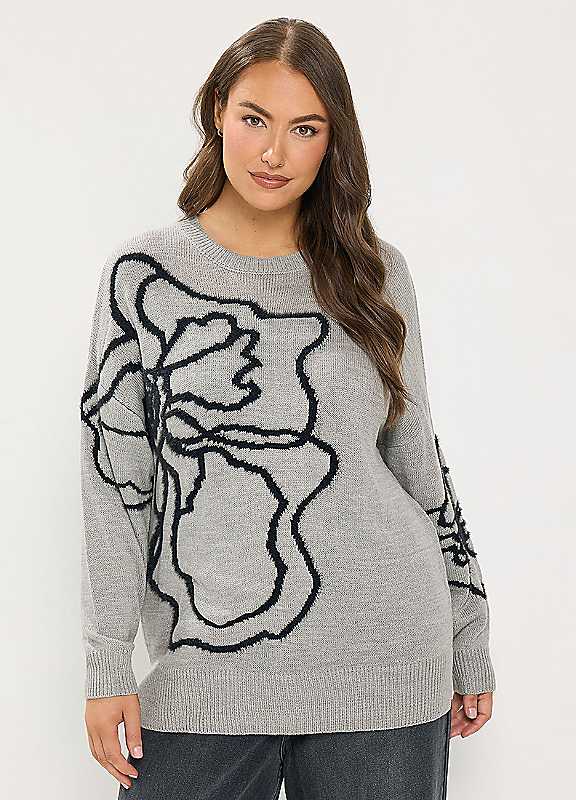 Yours Women's Grey Floral Knitted Jumper In | Size: 22/24 - Image 6