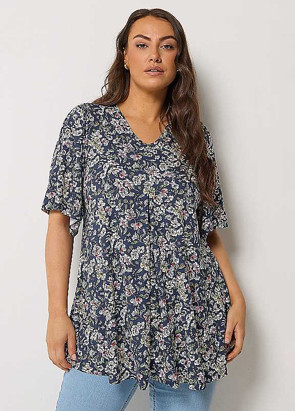 Yours Women's Dark Navy Floral Pleat Front Top In | Size: 20 - Image 7