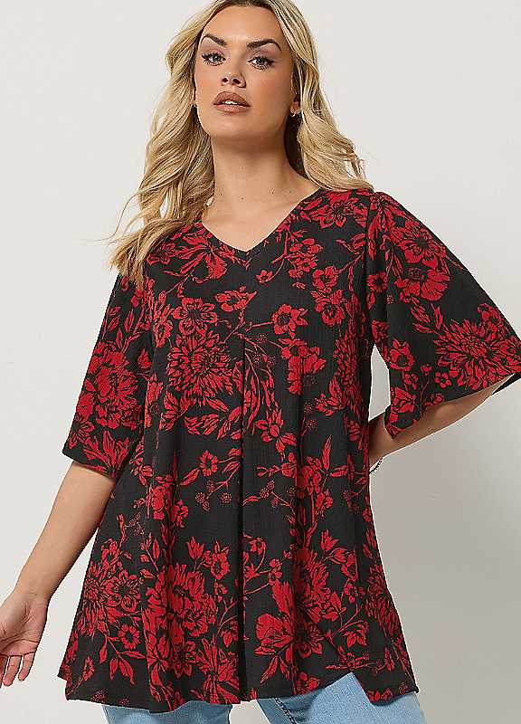 Yours Women's Black Floral Pleat Front Top In | Size: 26/28 - Image 6