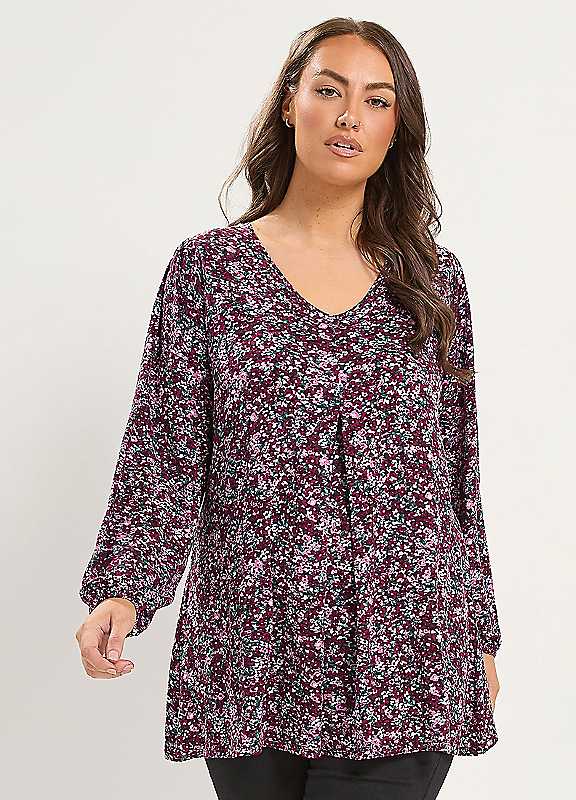 Yours Women's Purple Floral Pleat Front Top In | Size: 26-28 - Image 6