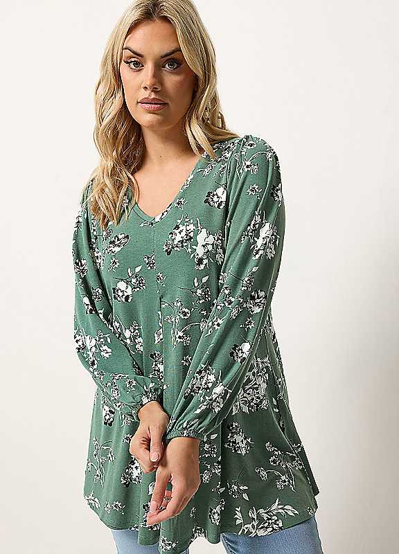 Yours Women's Green Floral Pleated Front Top In | Size: 22/24 - Image 2