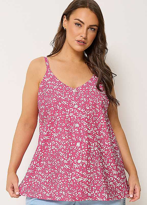 Yours Women's Pink Floral Print Button Cami Vest Top In Size 18 - Image 2