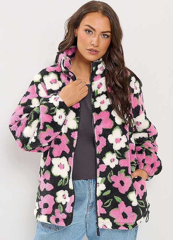 Yours Women's Pink Floral Print Zip Through Fleece In | Size: 26-28 - Image 3