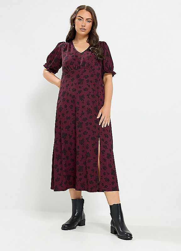 Yours Women's Burgundy Floral Tea Dress In Size 26-28 - Image 3