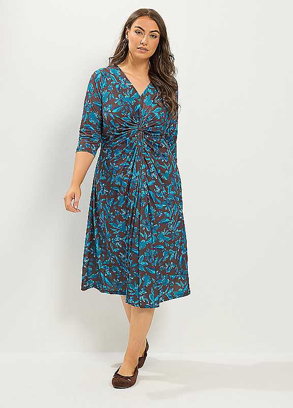 Yours Women's Brown Floral Twist Front Dress In | Size: 26/28 - Image 6