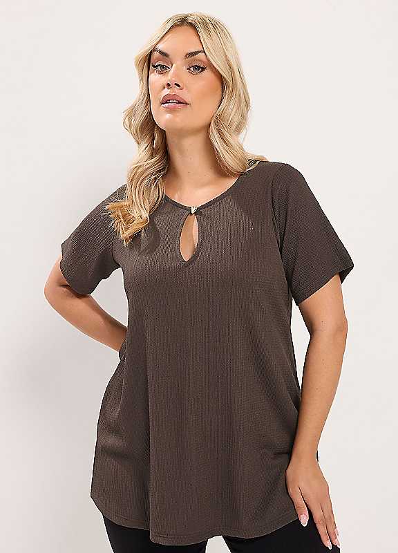 Yours Women's Formal Keyhole Detail Top in Chocolate | Size: 22-24 - Image 2