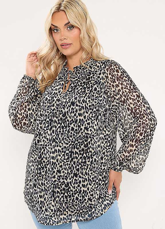 Yours Women's Black Frill Neck Leopard Print Blouse In | Size: 20 - Image 2